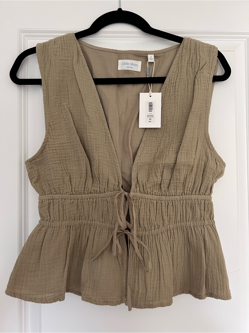 Aritzia Little Moon olive Tie-Front Peplum Camisole